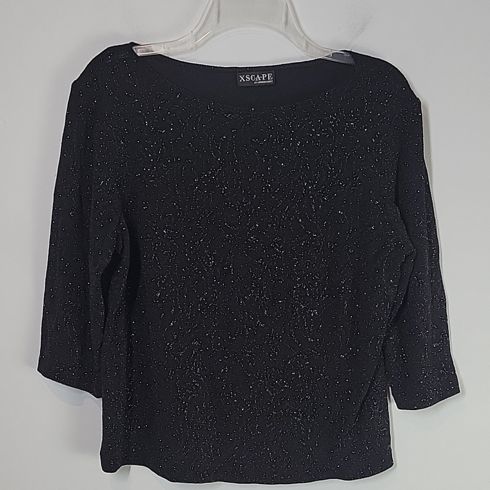 Xscape Black black silver glitter bling fancy top size Medium